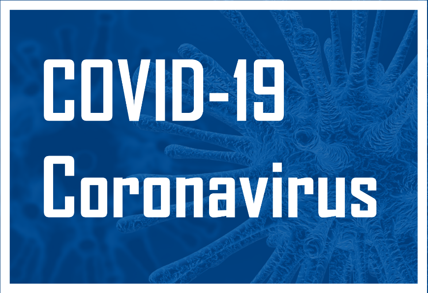 Blue text box with Covid-19 Coronavirus in white text